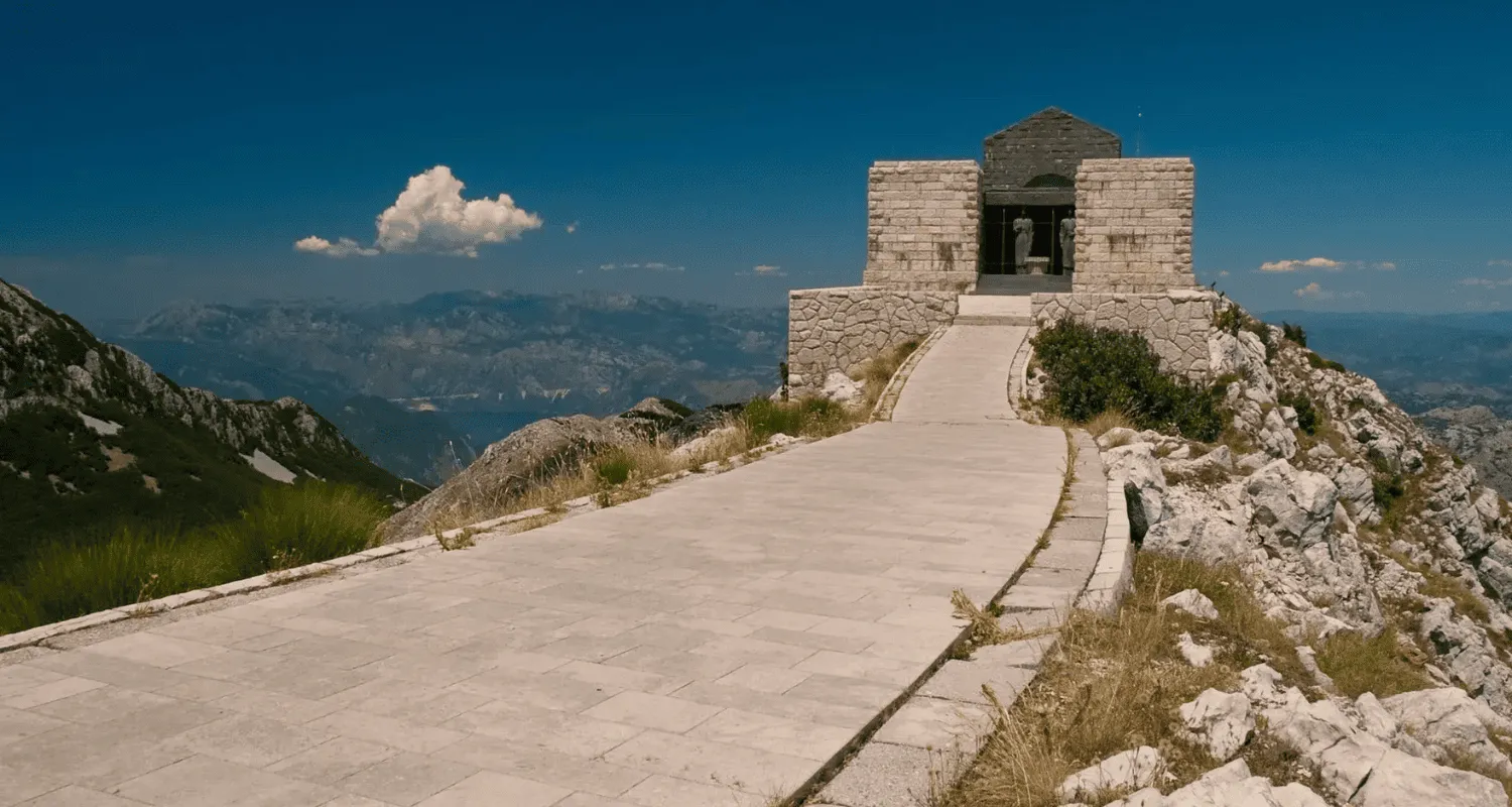 Mausoleum of Njegoš on Mount Lovćen with panoramic views of Montenegro.